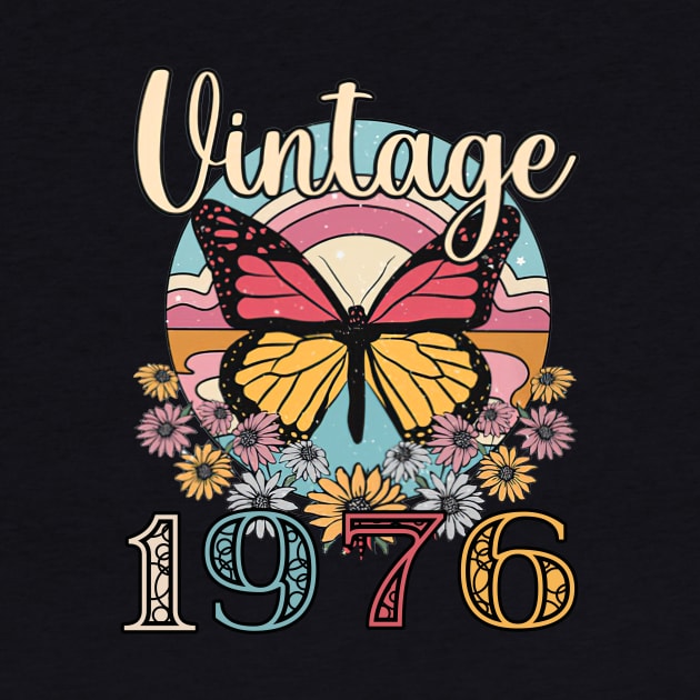 Floral Butterfly Retro Vintage 1976 47th Birthday by Vladis